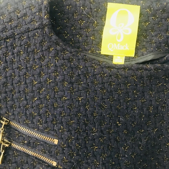 QMack Blue Gold Metallic Houndstooth Moto Jacket - Picture 3 of 7